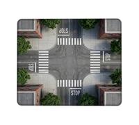Intersection - Alfombrilla de mouse pequeña, diseño urbano realista de cruce de peatones, gris, cuadrado, de goma, suave, mini alfombrilla de mouse de viaje, decoración para el hogar, oficina, trabajo