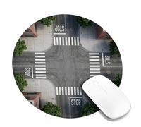 Intersection - Alfombrilla de mouse pequeña, diseño urbano realista de cruce de peatones, gris, redondo, lavable, portátil, accesorios de escritorio para computadora de juegos, computadora portátil, 8
