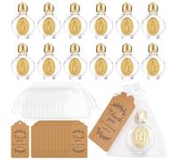INTERWARM 24 Botella católica de agua bendita de vidrio gofrado de 15 ml con tapón de contenedor religioso sagrado con etiquetas y bolsa de gasa para eventos espirituales regalos (dorado)
