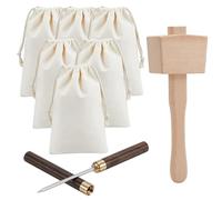 INTERWARM Lewis - Juego de 8 bolsas y mazo de hielo, bolsas de hielo trituradas de lona reutilizables con mango de madera, martillo de acero inoxidable 304, palillos de hielo de madera, accesorios de