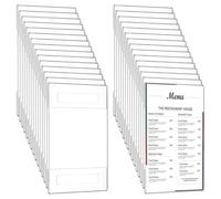 INTERWARM Paquete de 30 soportes verticales de acrílico para colgar en la pared, 10,5 x 15 cm, soportes de pared para menú de fotos, marco de pared transparente con cinta adhesiva para oficina, hogar