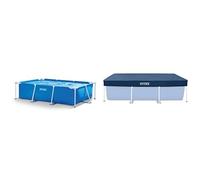 Intex 28272NP Small Frame - Piscina Desmontable, 300 x 200 x 75 cm, 3.834 litros + 28038 - Cobertor Piscina Rectangular Prisma/Small Frame 300 x 200 cm, Color Azul