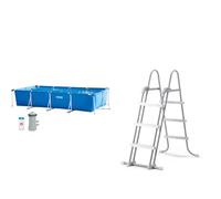 Intex 28274NP - Piscina Tubular, Piscina Rectangular, 450 x 220 x 84 cm, 7.127 litros & 28075 - Escalera para Piscinas de Altura de 91 hasta 107 cm, Acero