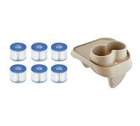Intex 29011-PK 6 RECAMBIOS Filtro S1-11X7 CM + Portavasos de plástico PureSpa Beige, 26 x 22 x 18 cm