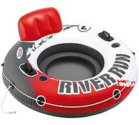 Intex Rueda hinchable, River Run azul y gris, Con 2 porta bebidas, 2 Asas de agarre resistentes y malla en medio del flotador, cuerda de agarre e incluye parche de reparación (56825)