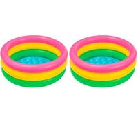 Intex 57107NP - Piscina Redonda Hinchable 3 Aros +Base Hinchable 61 x 22 cm, 28 l, Azul, Rosa, Verde, 1 a 3 años (Paquete de 2)