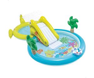 INTEX 57164 - Piscina infantil hinchable con dispersor de agua y tobogan playa, centro de juegos para niños