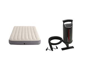 Intex 64102 - Colchón Hinchable Dura-Beam Standard Deluxe Single-High - 137 x 191 x 25 cm + 68614 - Hinchador de Mano/pie de Doble Velocidad, 36 cm