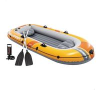 Intex Barca hinchable, Modelo Challenger 3, Mide 295x137x43 cm, Máx. 320 kg, Para tres personas, Incluye remos, Bomba de inflado manual, Parche reparación, 3 cámaras de aire (66313)
