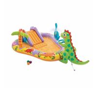 Intex Centro de Juegos acuático Dino Park, 201x157x69 cm, Dinosaurio Hinchable, Tobogán con Base Acolchada, Rociador de Agua, Juego de Bolas (Incluidas), 54 kg máx., +2 años, Kit reparación (56139)