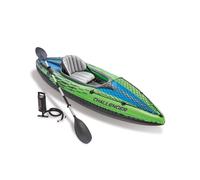 Intex Challenger K1 Kayak 1 Man Inflatable Canoe with Aluminum Oars and Hand Pump, Green/Blue