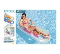 Intex- Colchoneta sillon bronceador, blanco y azul, 160x85 cm comodo, ligero, manejable, Seguro y práctico maximo 80kg incluye kit de parche reparacion gran calidad oficial garantizado ideal para