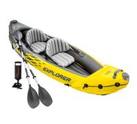 INTEX - Kayak hinchable para 2 personas, máx. 180 kg, con remos e hinchador, asiento, respaldo y suelo hinchables, cuerda de sujeción, asas en los extremos, con bolsa transporte, fácil de almacenar y