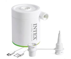 INTEX Mini hinchador eléctrico portátil, 200 l/min, USB Tipo A, Incluye 2 boquillas y Bolsa Transporte, Pequeño, Compacto y Ligero, Colchones y colchonetas, Bomba de Aire portátil, Inflador (66637)