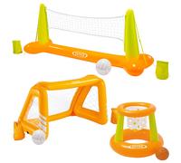 INTEX - Pack 3 juegos hinchables piscina, set vóley flotante con red y balón, canasta hinchable, portería acuática, juegos acuáticos familiares, verano, jardín, diversión en grupo, resistentes