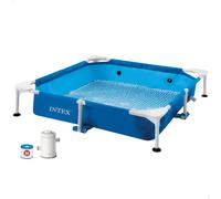 Intex Piscina Desmontable Cuadrada para Mascotas, 152x152x30 cm, Depuradora incluida, Filtro Tipo H, Skimmer, Cobertor, Materiales Resistentes, Piscina Perros, Piscinas Desmontables (55285)