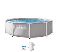 Intex - Piscina Desmontable, Gris, D305x75 cm, Capacidad para 4.485 litros, Estructura metálica, Ideal 4 Personas, Montaje 30 Minutos, Incluye depuradora, Conexiones Ø32 mm (56079)