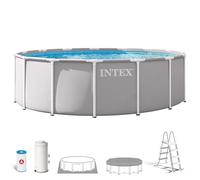 Intex - Piscina Desmontable, Gris, D457x122 cm, Capacidad para 16.805 litros, Escalera, Tapiz, Cobertor, Estructura metálica, Montaje 45 Minutos, Conexiones Ø32 mm (56085)