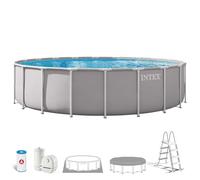 Intex - Piscina Desmontable, Gris, D610x132 cm, Capacidad para 32.695 litros, Escalera, Tapiz, Cobertor, Estructura metálica, Montaje 60 Minutos, Conexiones Ø38 mm (56087)