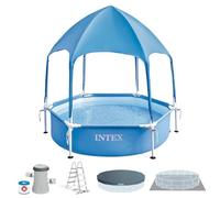 Intex - Piscina Desmontable Hexagonal, Metal Frame, Ø183x38 cm, 700 litros, Montaje 10 min, Incluye toldo Desmontable UPF 50+ con difusor de Agua, +3 años (56031)