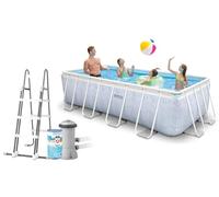 Intex Piscina Desmontable Rectangular Chevron Prism Frame Premium, Medidas 400x200x100cm, Capacidad 6.836 litros, Material Resistente Triple Capa, Incluye: depuradora y Escalera (55259)