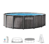 INTEX - Piscina desmontable redonda, Greywood Prism Frame Premium, lona triple capa, estructura metálica anticorrosión, depuradora de cartucho, escalera desmontable, tapiz protector, cobertor,