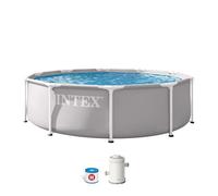 Intex - Piscina Desmontable, Gris, D305x75 cm, Capacidad para 4.485 litros, Estructura metálica, Ideal 4 Personas, Montaje 30 Minutos, Incluye depuradora, Conexiones Ø32 mm (56079)