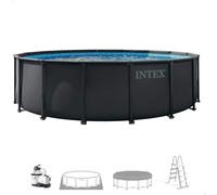 INTEX - Piscina desmontable redonda, Ultra XTR, gris oscuro, lona triple capa, estructura metálica anticorrosión, depuradora de arena, escalera desmontable, tapiz protector, cobertor, tecnología Hydro