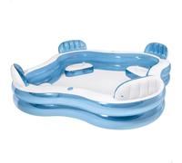 Intex Piscina Hinchable Familiar con Asientos, 229x229x66 cm, 990 litros, 4 respaldos inflables, 2 portabebidas, Vinilo Resistente, tapón de desagüe, Incluye Parche de reparación, +3 años (56475)