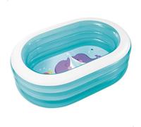 Intex Piscina Hinchable Infantil, 3 Anillos Azul Transparente, 163x107x46 cm, 230 litros, Vinilo Resistente, tapón de desagüe, Uso Exterior, jardín, Verano, Incluye Parche de reparación (57482)
