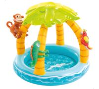 Intex 58417 Piscina Hinchable Infantil, para Bebés, Isla Tropical, para Niños de 1 a 3 Años, Capacidad de 45 litros, Suelo Hinchable, 102 cm de Diámetro y 86 cm de Alto, Incluye Parche de Reparación