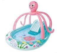 INTEX Piscina Infantil Hinchable con tobogán con Base Acolchada, dispersor de Agua y Juego Lanzamiento Anillas, Diseño Pulpo, Incluye Parche reparación, Centros de Juego para niños, 2 años (56138)