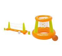 Intex Pool Volleyball Game Set, Rectangular, Naranja/Verde, 56508NP & 58504NP Floating Hoop Game