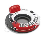 Intex Rueda hinchable, River Run azul y gris, Con 2 porta bebidas, 2 Asas de agarre resistentes y malla en medio del flotador, cuerda de agarre e incluye parche de reparación (56825)