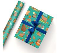 InThink Capybara - Paquete de 5 hojas de papel de regalo de 50.8 x 76.2 cm, papel de estraza duradero para regalo de cumpleaños, decoración festiva de fiesta (verde azulado divertido Capibara)