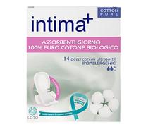 Intima + Absorbentes día 100% puro algodón orgánico con alas hipoalergénicas, 14 unidades