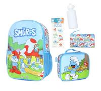 INTIMO The Smurfs - Mochila de viaje de 5 piezas con fiambrera, estuche para lápices, botella de agua y calcomanías
