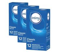 INTIMY - Preservativos Classic Natural - 12 Preservativos - Lubricados - Sin Perfume - Látex - Dispositivo Médico - Máxima Seguridad y Máximo Placer - Protección y Confort (Paquete de 3)