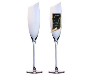 INTIRILIFE 2x Copa de champán con borde moderno y brillo arco iris - 150 ml de capacidad - Vino espumoso Copa de Prosecco Apta para lavavajillas Cristal a prueba de golpes