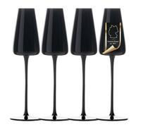 INTIRILIFE 4x Copa de champán con diseño moderno en Negro - Capacidad de 220 ml - Copa para cava, Prosecco, apto para lavavajillas, vidrio de cristal, resistente a golpes