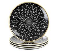 INTIRILIFE 4x Plato de porcelana en Conectado - Negro y Blanco - Diámetro 15.3 cm - Plato de desayuno, plato de postre, plato de servir para ensalada, fruta, pasta, postre, plato principal y snacks