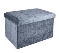 INTIRILIFE Banco Plegable 49x30x30cm en Gris - Asiento Cubo con Espacio de Almacenamiento y Tapa con Funda de Terciopelo - Asiento Cubo reposapiés Plegable Caja de Almacenamiento arcón Taburete
