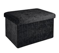 INTIRILIFE Banco Plegable 49x30x30cm en Negro - Asiento Cubo con Espacio de Almacenamiento y Tapa con Funda de Terciopelo - Asiento Cubo reposapiés Plegable Caja de Almacenamiento arcón Taburete