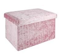 INTIRILIFE Banco Plegable 49x30x30cm en rosé - Asiento Cubo con Espacio de Almacenamiento y Tapa con Funda de Terciopelo - Asiento Cubo reposapiés Plegable Caja de Almacenamiento Cofre Taburete