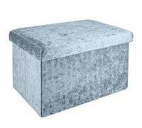INTIRILIFE Banco plegable 49x30x30cm en terciopelo azul-gris - Asiento cubo con espacio de almacenamiento y tapa con funda de terciopelo - Asiento cubo reposapiés plegable caja de almacenamiento arcón