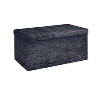 INTIRILIFE Banco Plegable 76x38x38cm en Terciopelo Negro - Asiento Cubo con Espacio de Almacenamiento y Tapa con Funda de Terciopelo - Asiento Cubo reposapiés Plegable Caja de Almacenamiento arcón