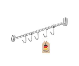 INTIRILIFE Barra de Colgar para la Cocina de Acero Inoxidable con 5 Ganchos móviles para taladrar - 35.8 x 3.4 x 2.2 cm - Barra de Colgar para la Cocina Gancho Varilla portavasos Soporte de Pared
