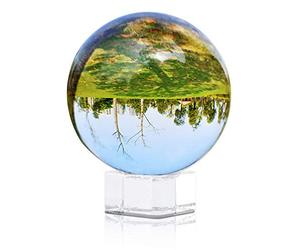 INTIRILIFE Bola de Cristal con Soporte 70 mm en Cristal Claro - Bola de Cristal con Soporte de Cristal para la fotografía, la meditación, la decoración - Bola de Foto Globo Bala