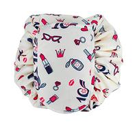 INTIRILIFE Bolso de Cosméticos en Crema Motivo Femenino - Bolsa de Aseo Redonda con cordón, 2 Bolsillos Interiores, Cremallera - Almacenamiento para Maquillaje, etc.