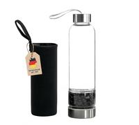 INTIRILIFE Botella de agua con piedras curativas y funda Negra - Obsidiana Negra - Capacidad de 400 ml - Botella con piedras preciosas, minerales